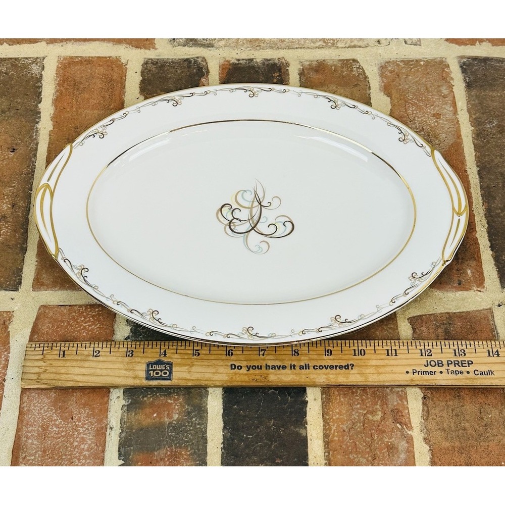 Noritake Oval Serving Platter White W/ Gold Trim 14" X 10" Japan Esteem #5404